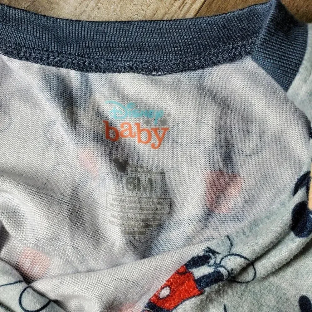 Disney Baby Gray Mickey Mouse One Piece PJ Pajamas Size 6m